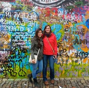 Students in front of graffiti wall